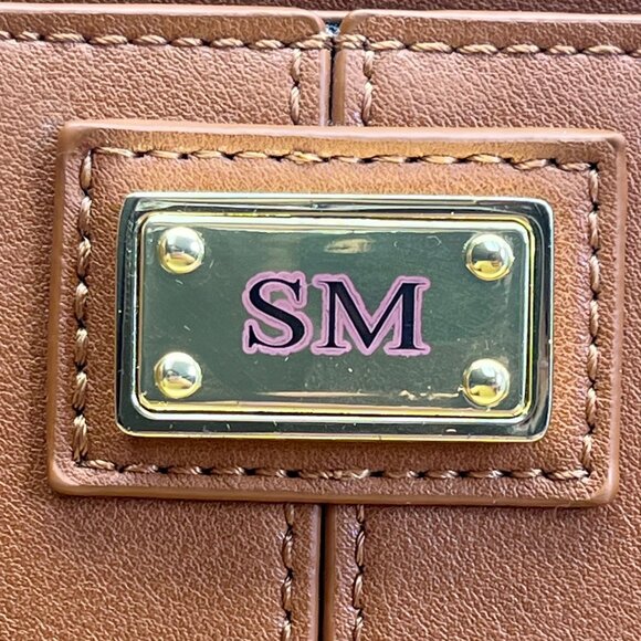 The Danbury Mint Women Brown Faux Leather Studded The Personalized Crossbody Bag - Picture 6 of 16
